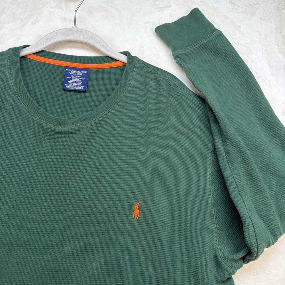 Polo‎ Ralph Lauren Waffle Knit Thermal Shirt Mens XL Green Long Sleeve